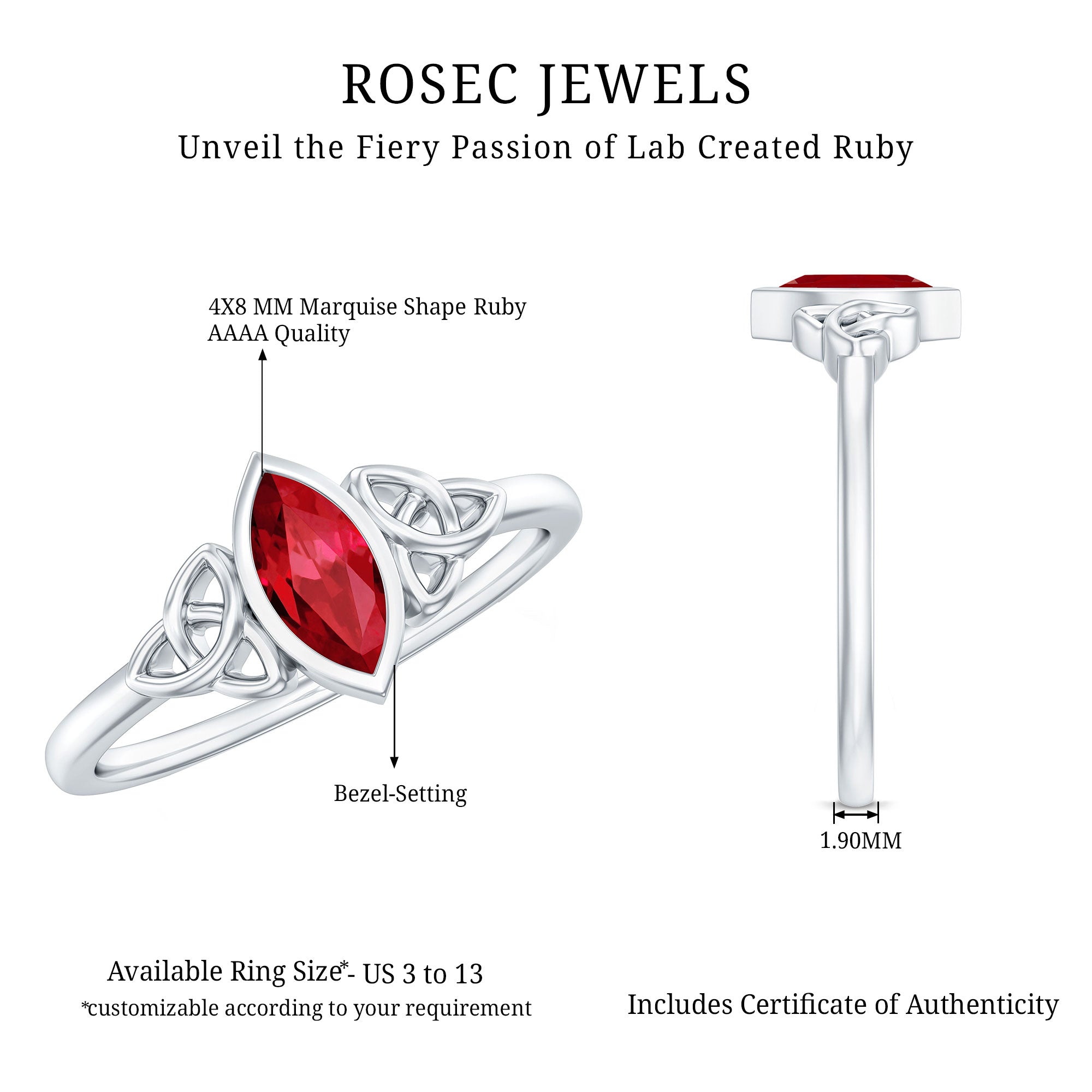 Marquise Cut Solitaire Lab Created Ruby Celtic Engagement Ring
