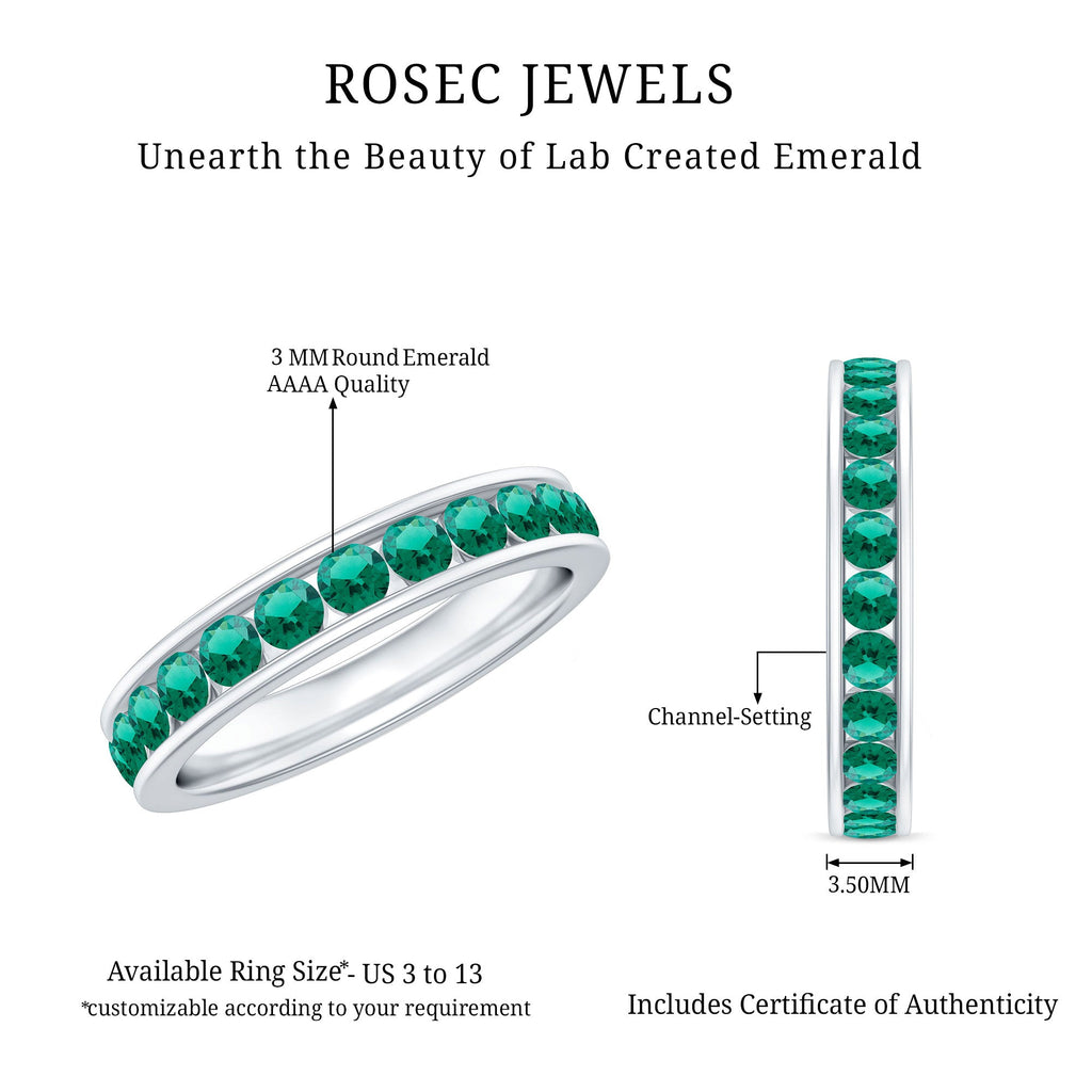 Certified Lab Grown Emerald Wedding Anniversary Ring in Channel Setting