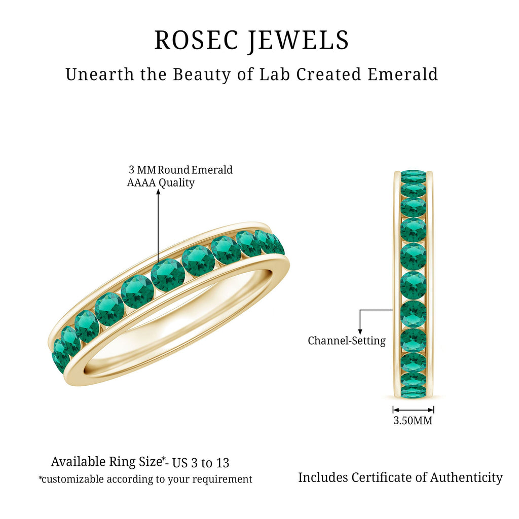 Certified Lab Grown Emerald Wedding Anniversary Ring in Channel Setting