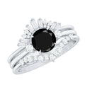 Vintage Looking Black Spinel 3 Piece Bridal Ring Set with Moissanite
