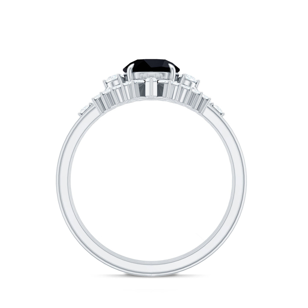 Vintage Looking Black Spinel 3 Piece Bridal Ring Set with Moissanite