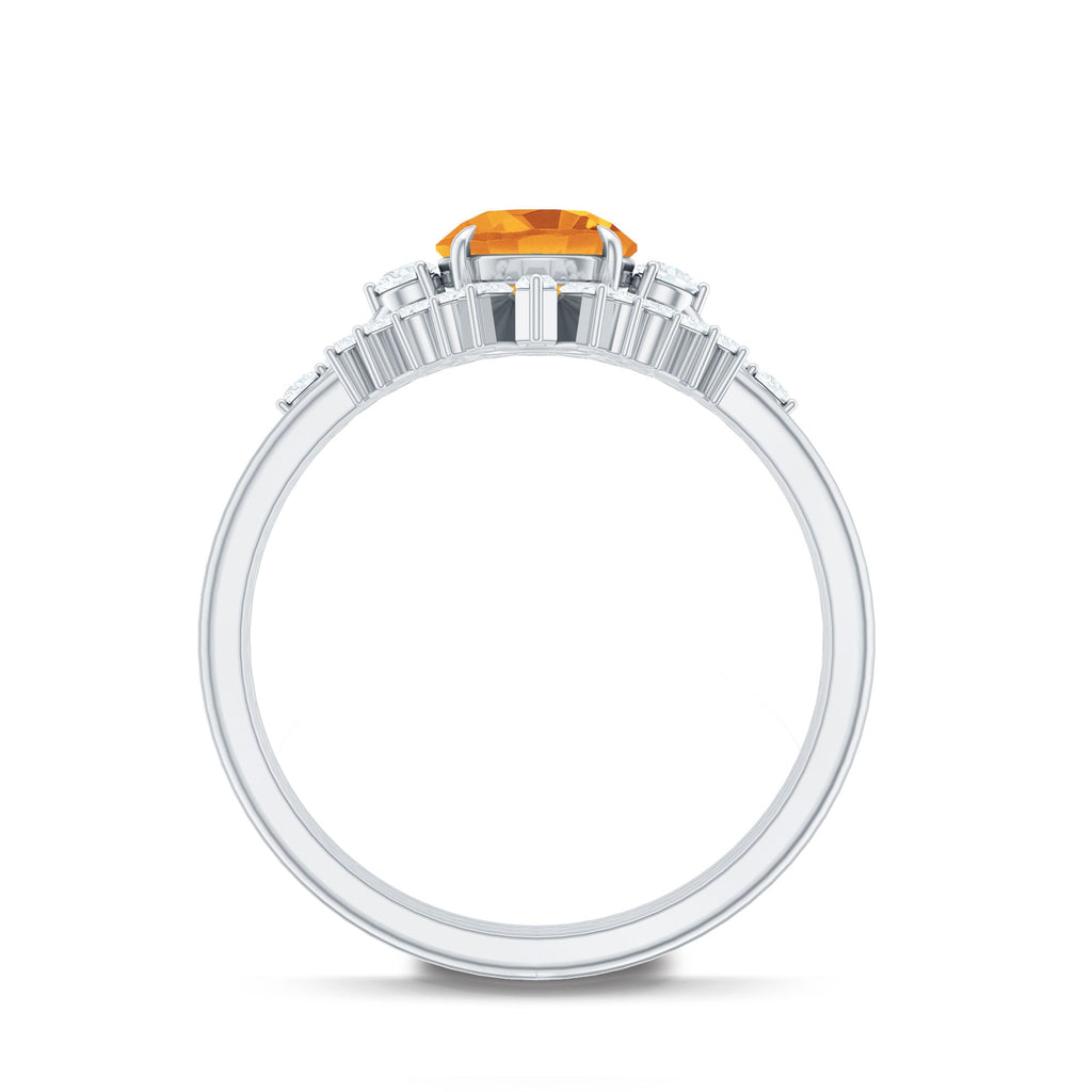 Designer Citrine 3 Piece Wedding Ring Set with Moissanite