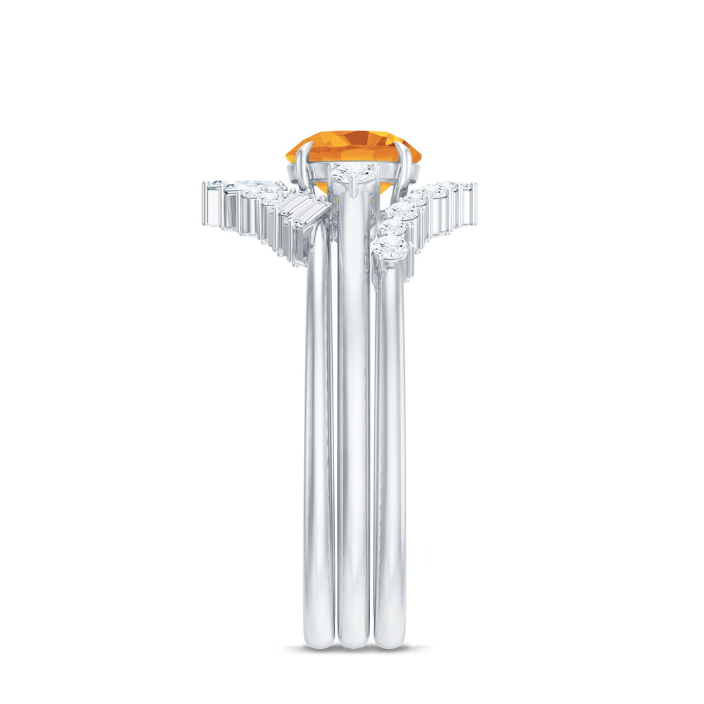 Designer Citrine 3 Piece Wedding Ring Set with Moissanite