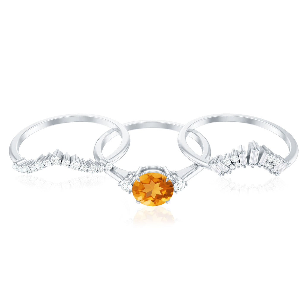 Designer Citrine 3 Piece Wedding Ring Set with Moissanite