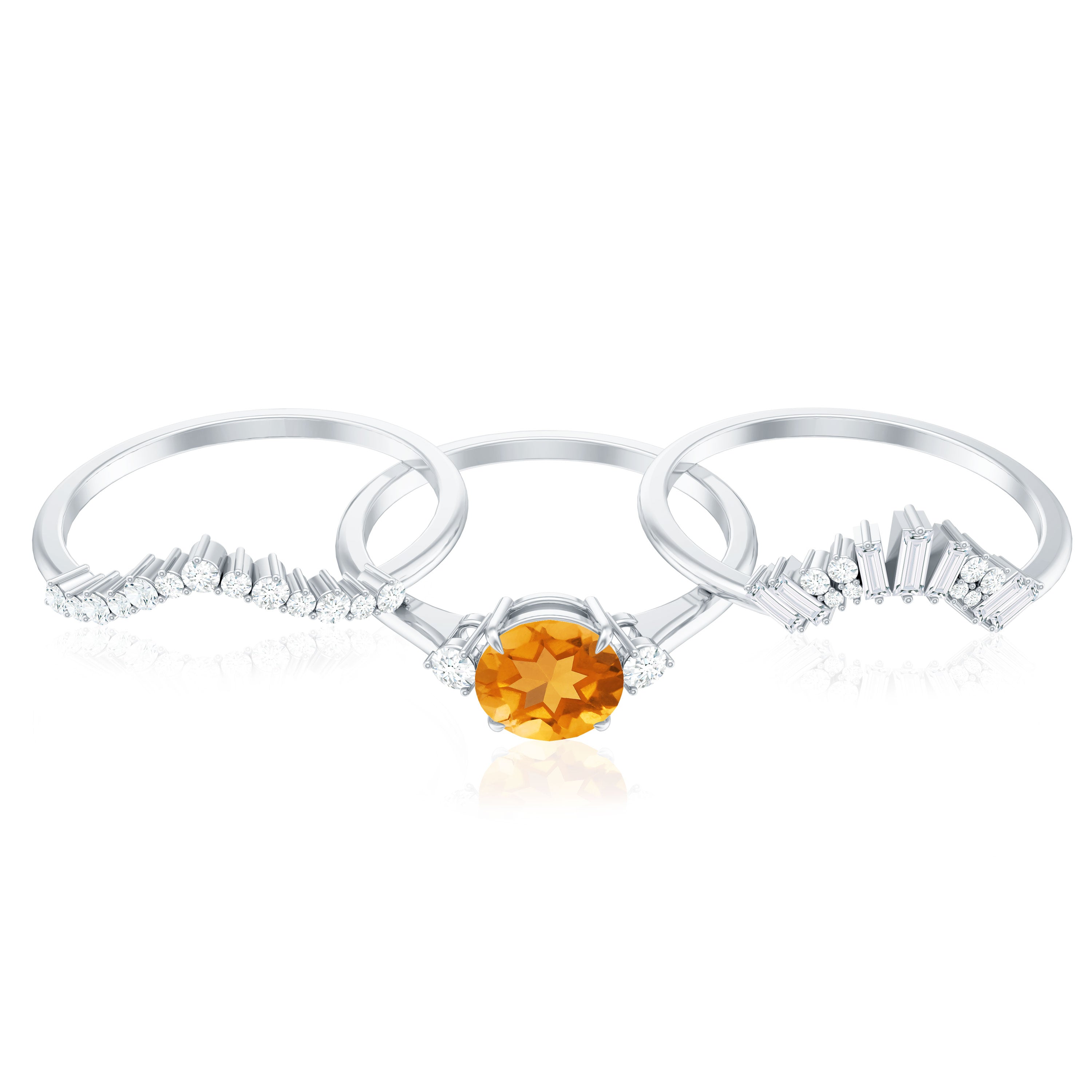 Designer Citrine 3 Piece Wedding Ring Set with Moissanite