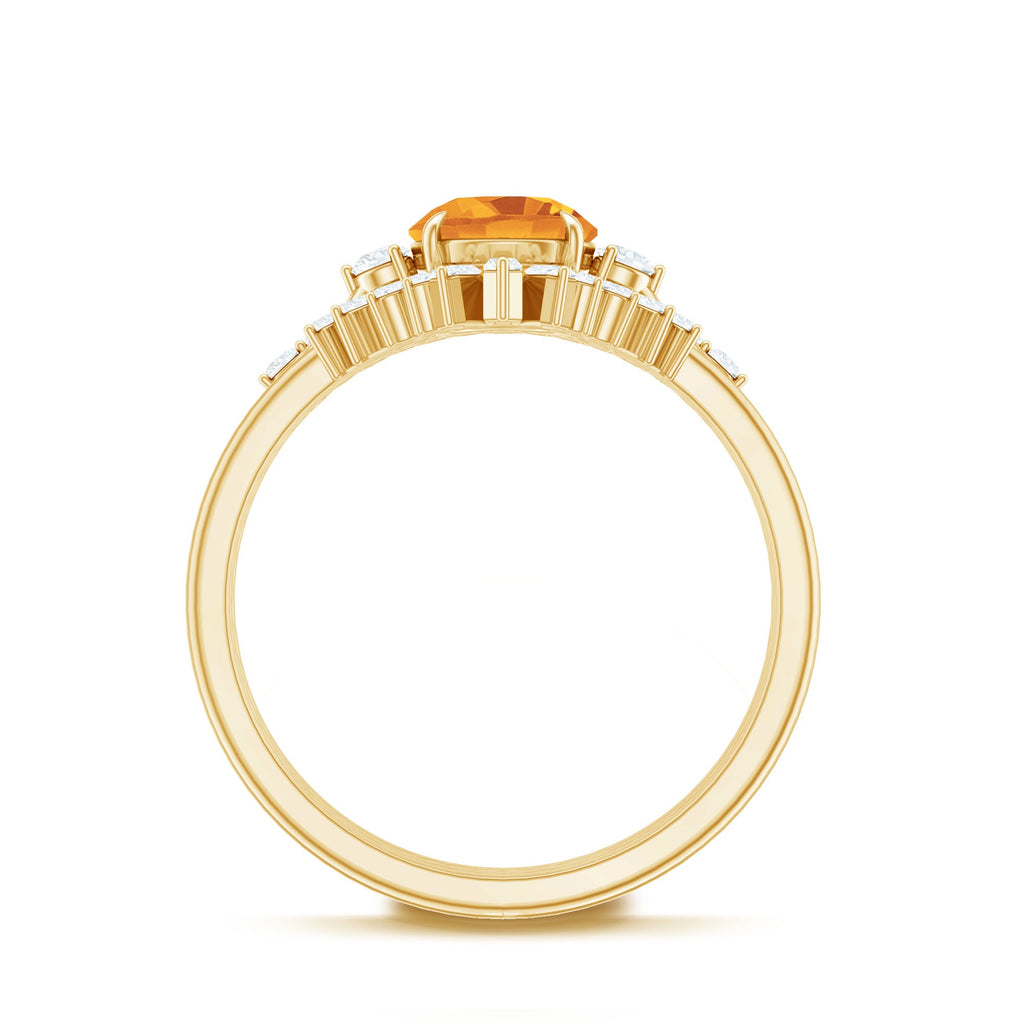 Designer Citrine 3 Piece Wedding Ring Set with Moissanite