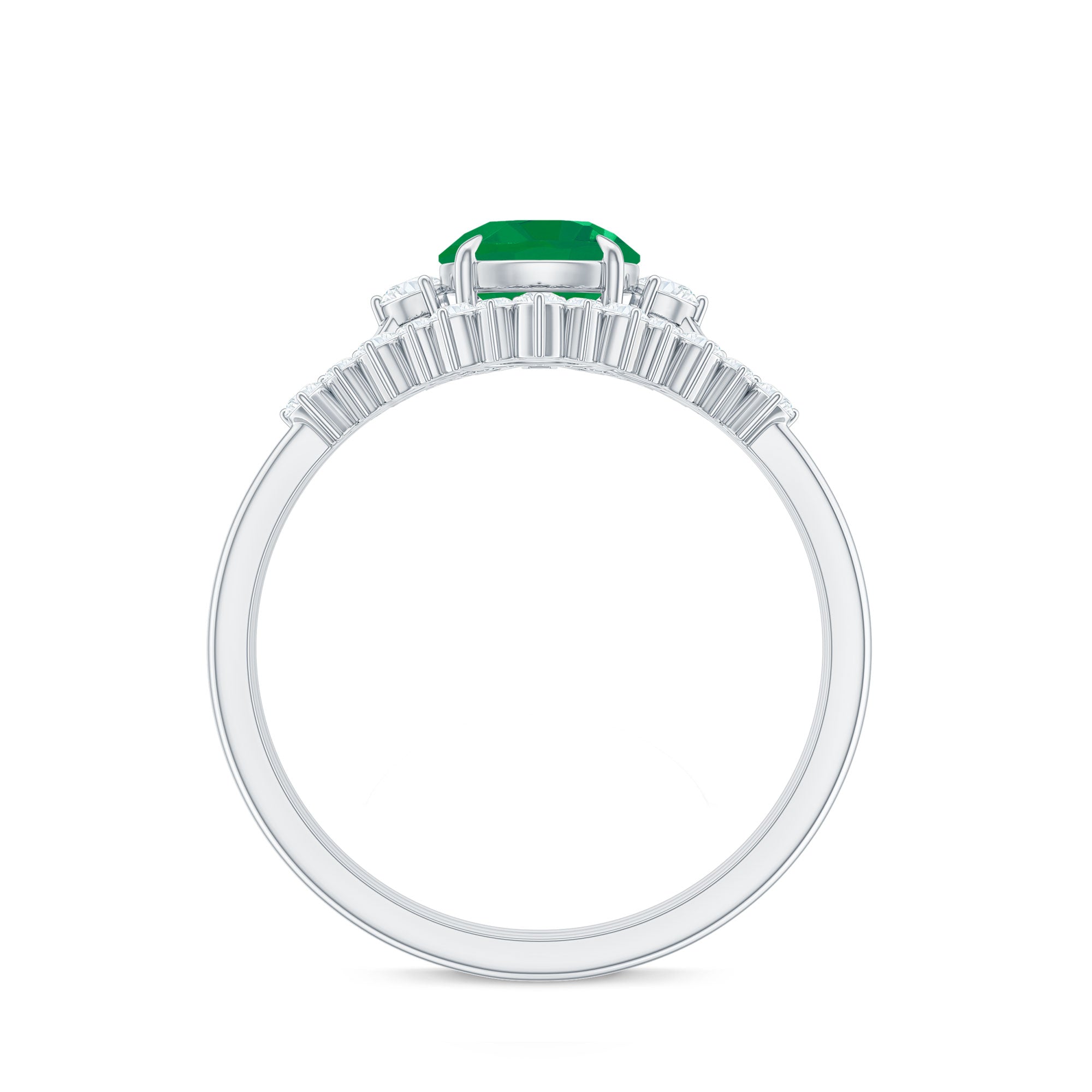 Vintage Inspired Emerald Diamond Wedding Bridal Ring Set of 3