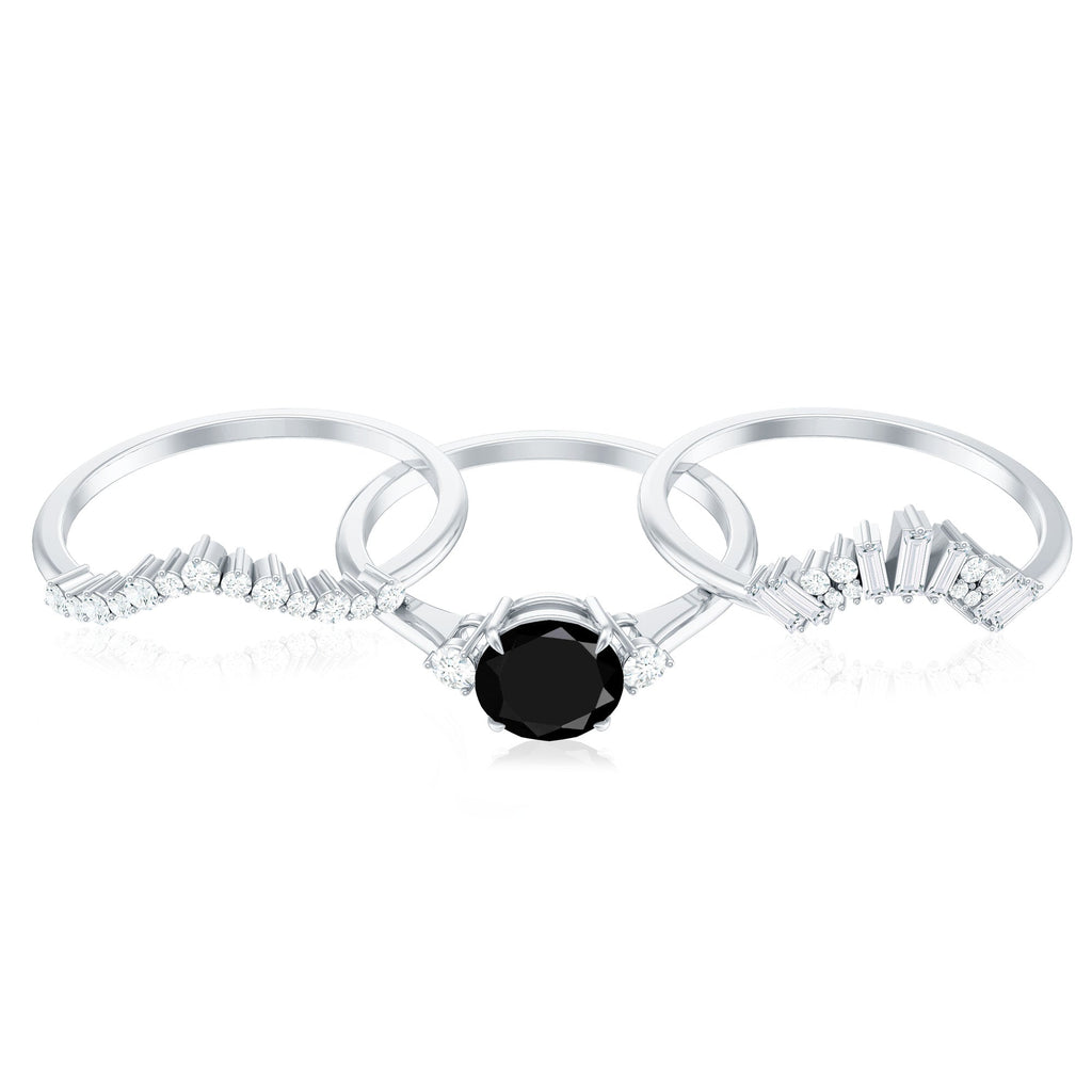 Created Black Diamond Designer Trio Wedding Ring Set with Diamond