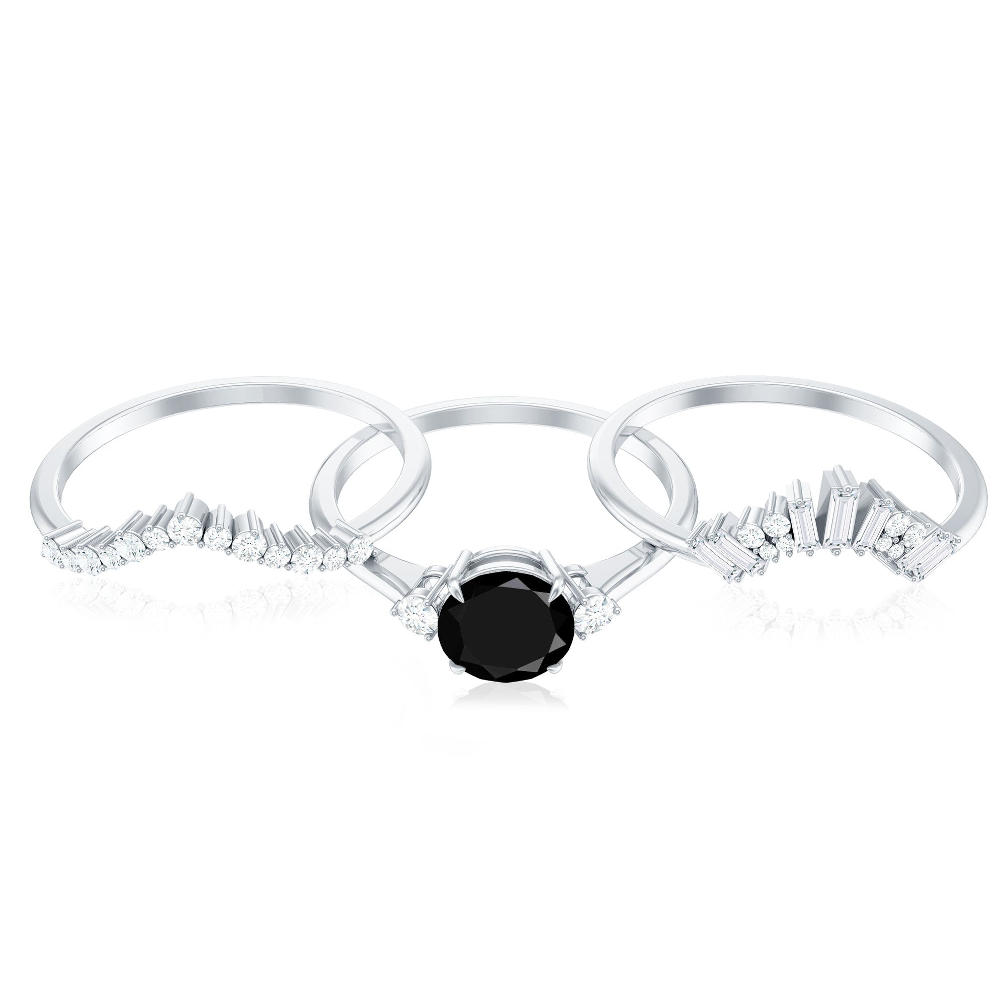 Created Black Diamond Designer Trio Wedding Ring Set with Diamond