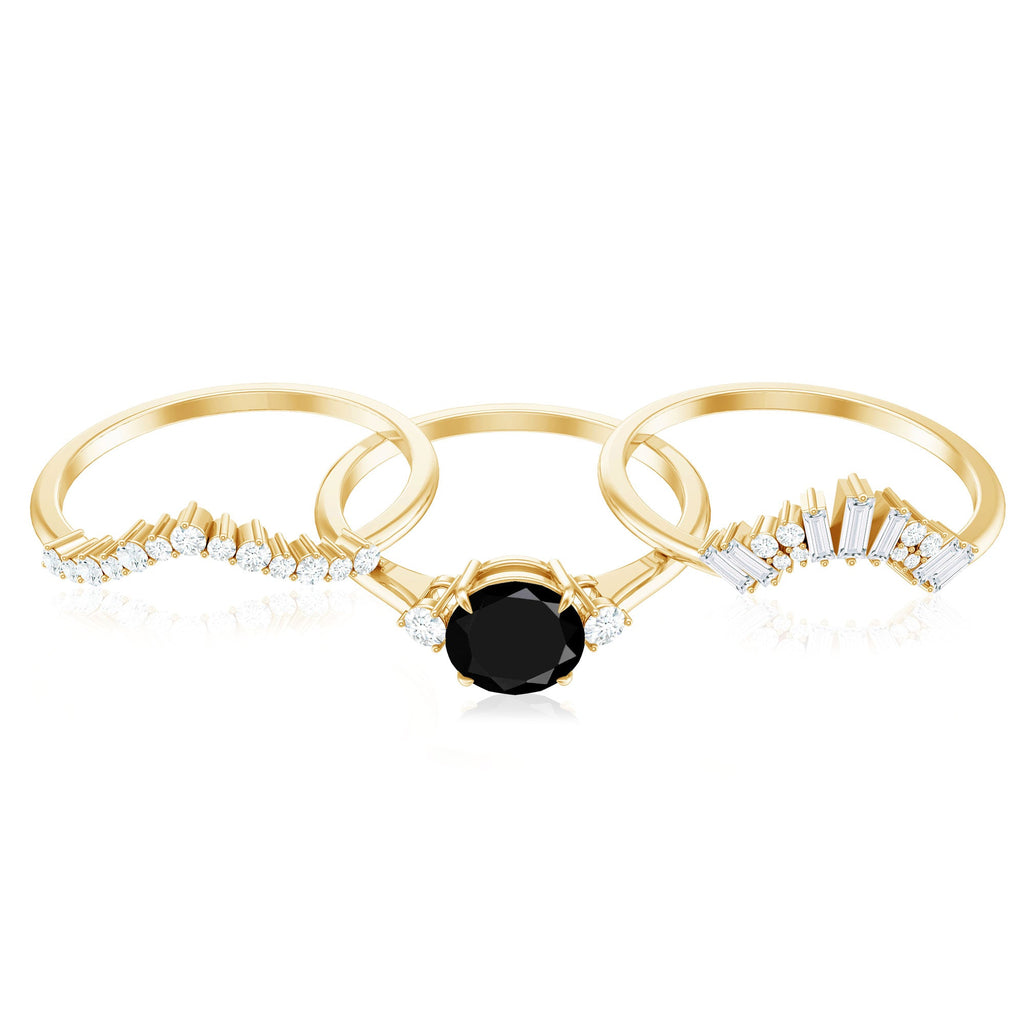 Created Black Diamond Designer Trio Wedding Ring Set with Diamond