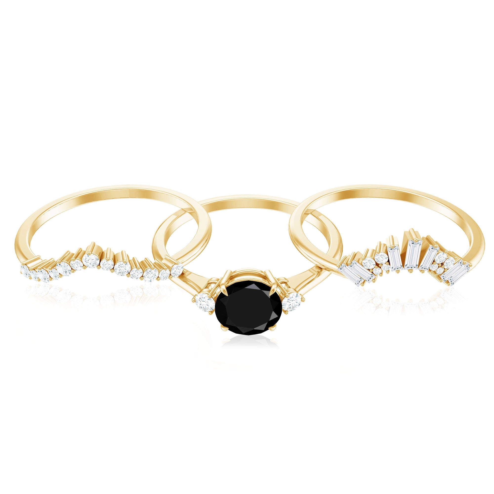 Created Black Diamond Designer Trio Wedding Ring Set with Diamond
