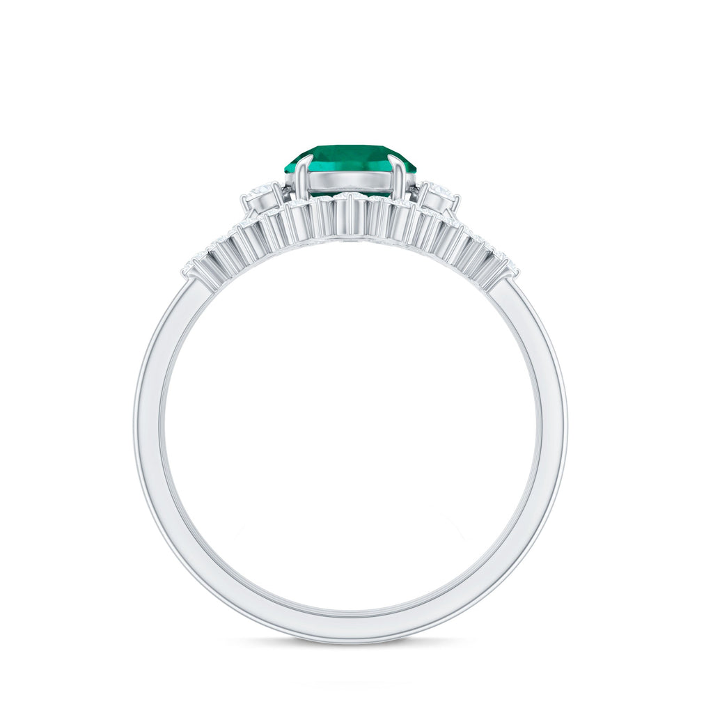 Vintage Inspired Lab Grown Emerald Diamond Wedding Bridal Ring Set of 3