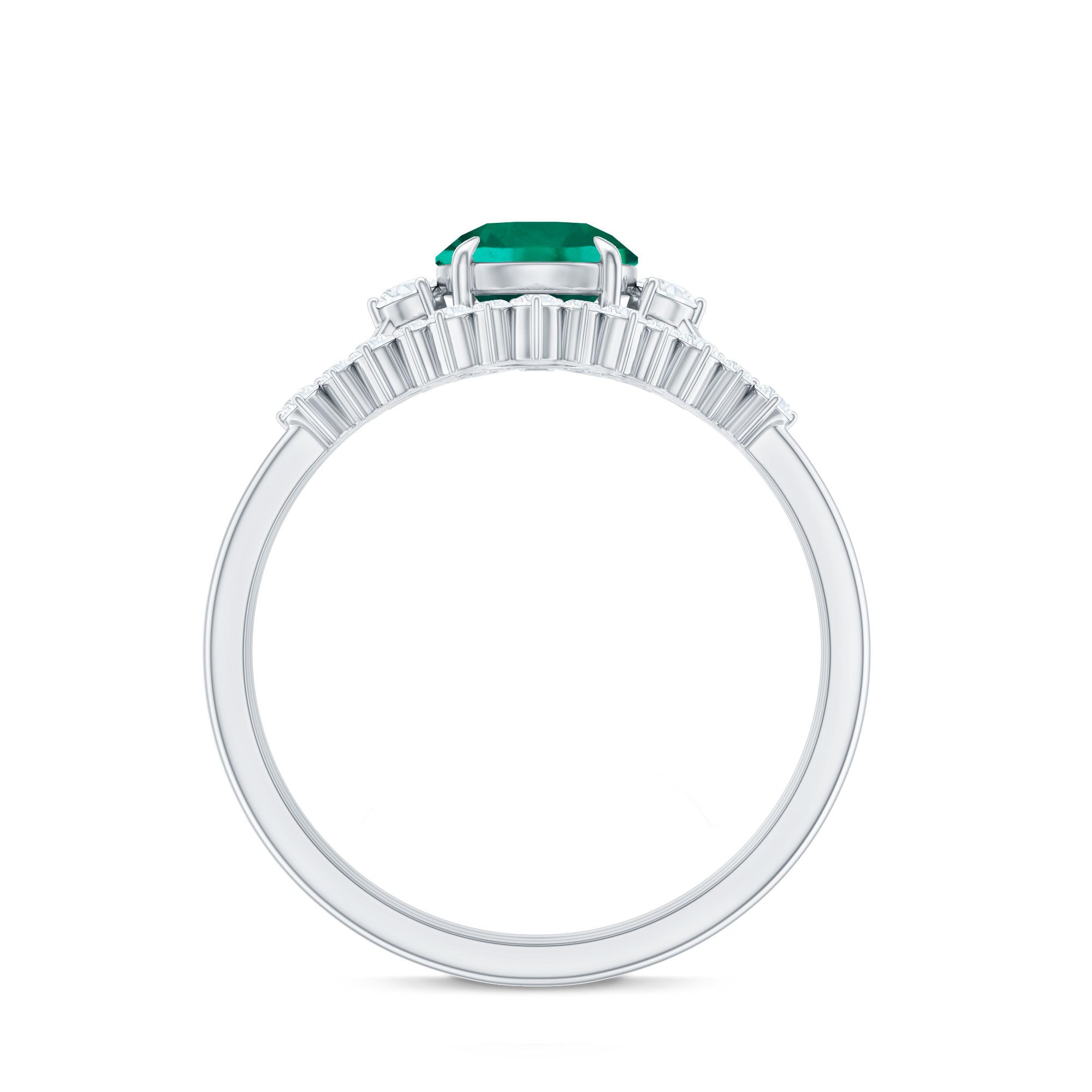 Vintage Inspired Lab Grown Emerald Diamond Wedding Bridal Ring Set of 3