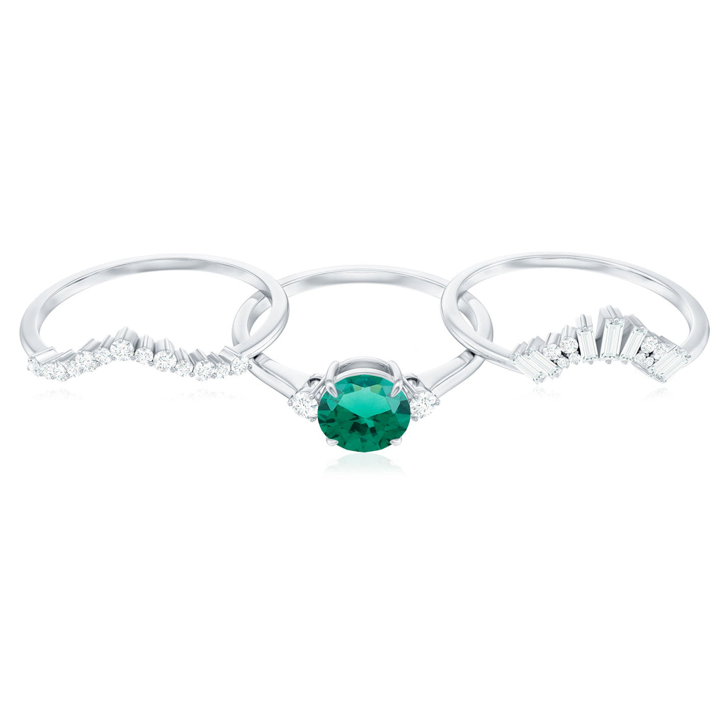 Vintage Inspired Lab Grown Emerald Diamond Wedding Bridal Ring Set of 3