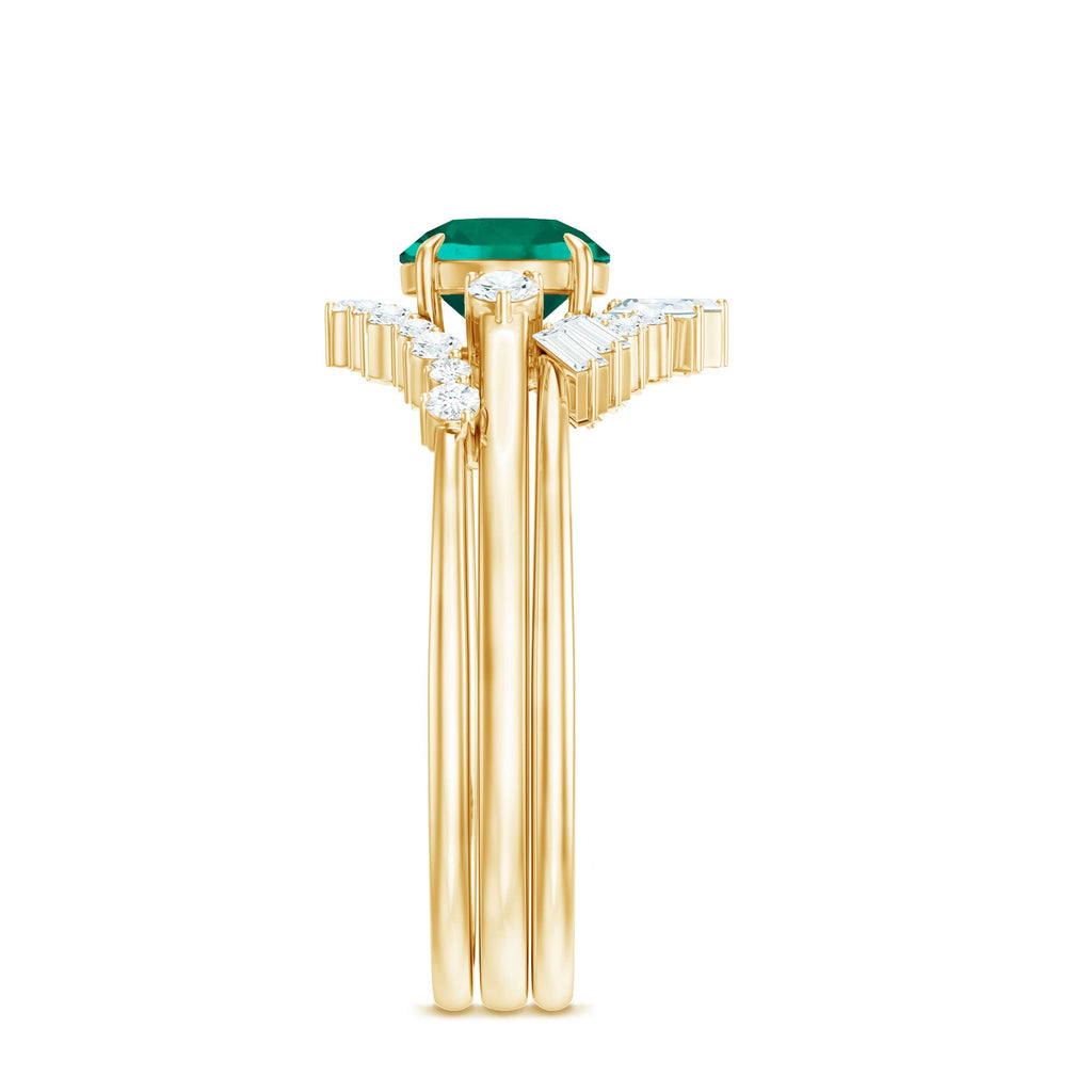 Vintage Inspired Lab Grown Emerald Diamond Wedding Bridal Ring Set of 3