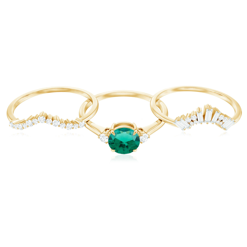 Vintage Inspired Lab Grown Emerald Diamond Wedding Bridal Ring Set of 3