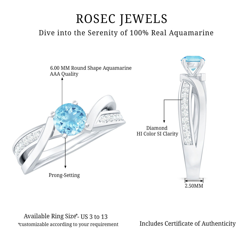 Round Aquamarine and Diamond Infinity Engagement Ring