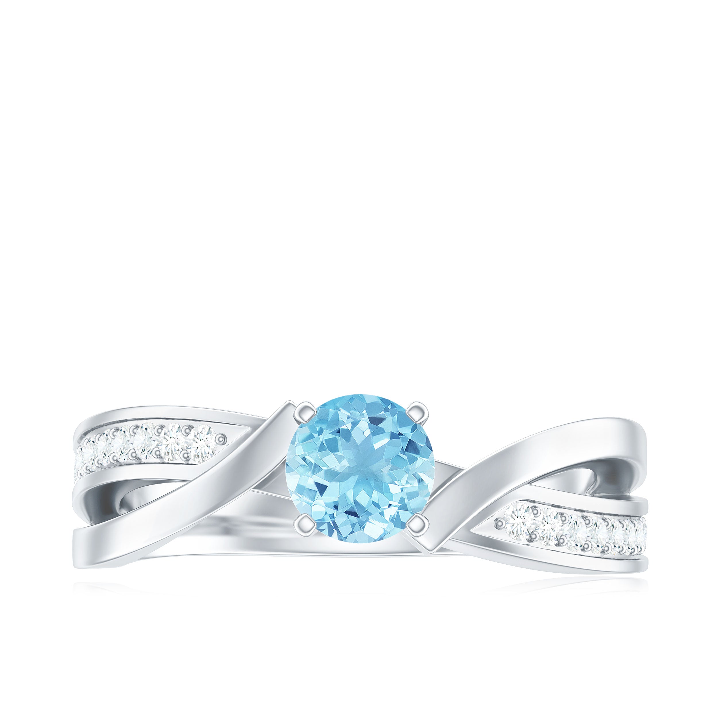 Round Aquamarine and Diamond Infinity Engagement Ring