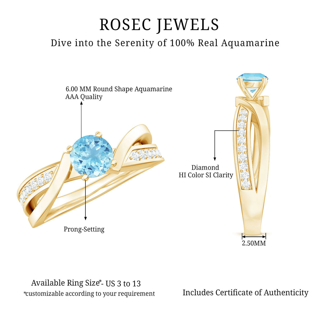 Round Aquamarine and Diamond Infinity Engagement Ring