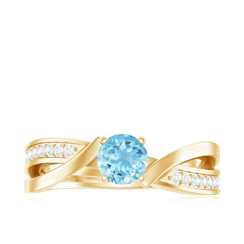 Round Aquamarine and Diamond Infinity Engagement Ring