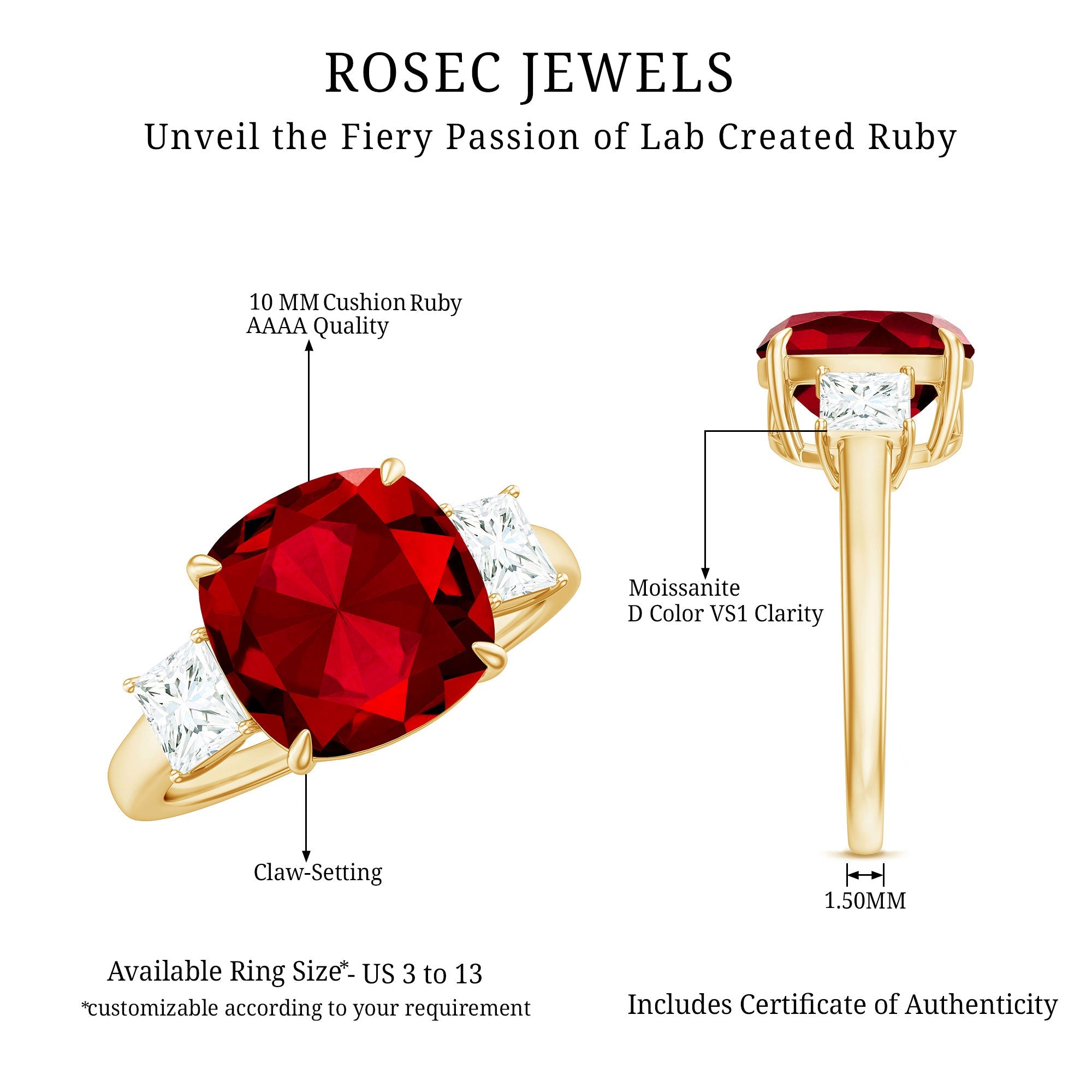 Lab Created Ruby Cushion Engagement Ring with Moissanite