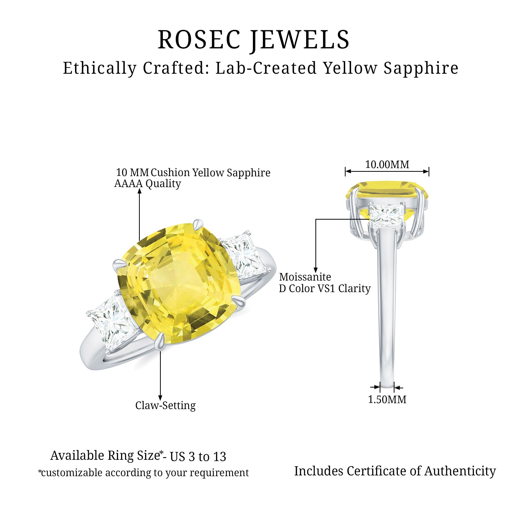 Lab Created Yellow Sapphire 3 Stone Statement Engagement Ring