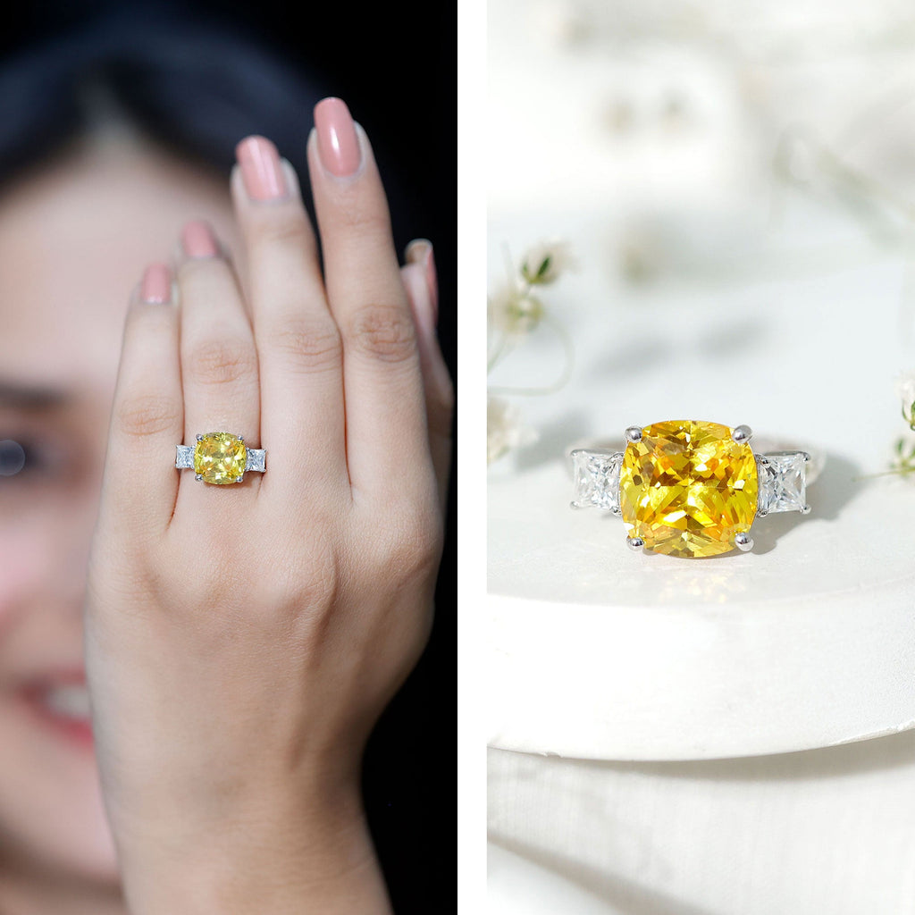 Lab Created Yellow Sapphire 3 Stone Statement Engagement Ring