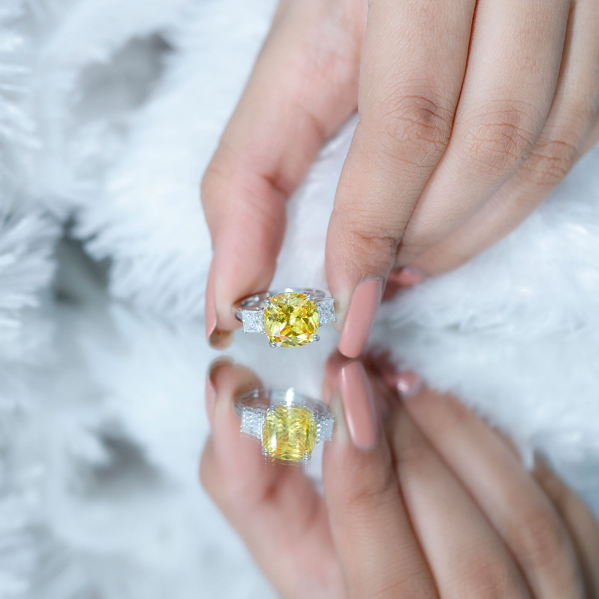 Lab Created Yellow Sapphire 3 Stone Statement Engagement Ring