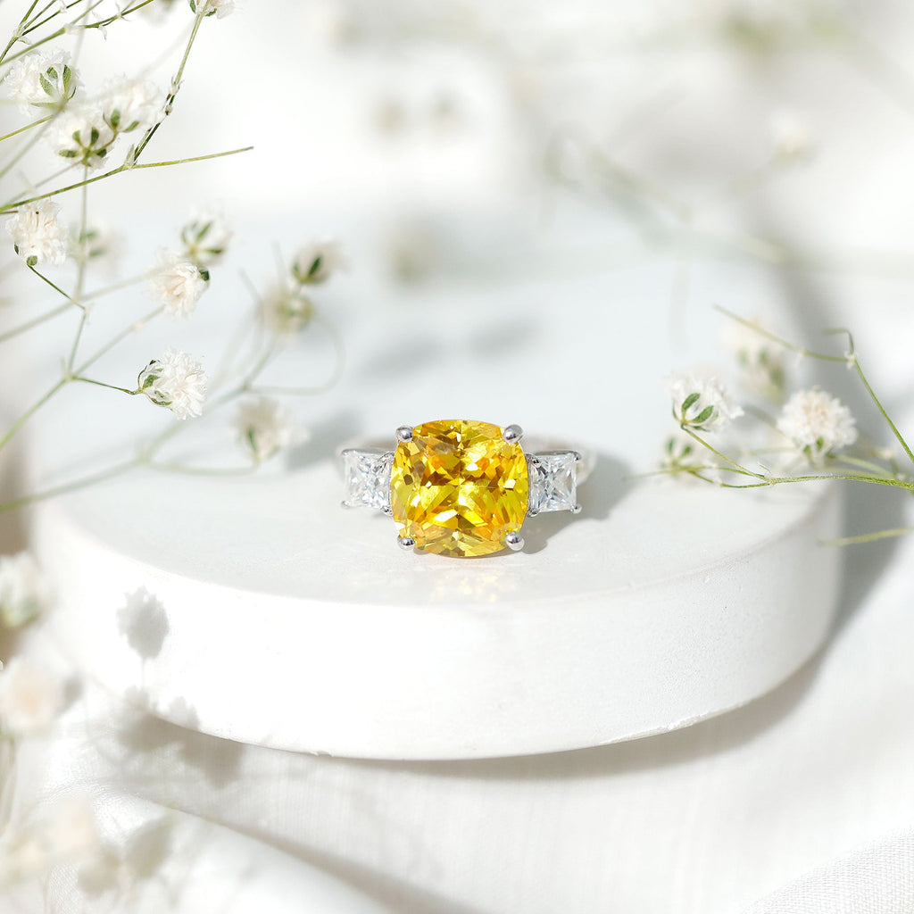 Lab Created Yellow Sapphire 3 Stone Statement Engagement Ring