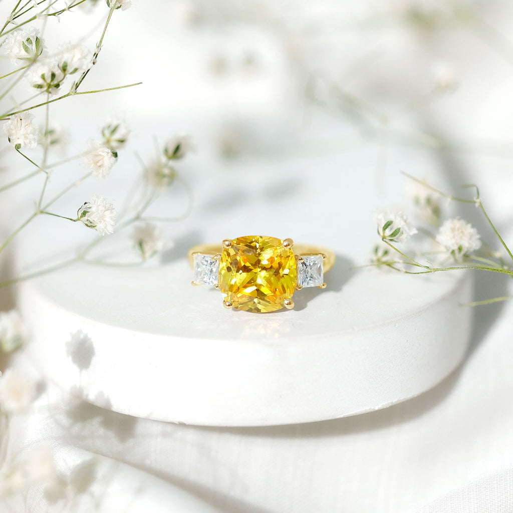 Lab Created Yellow Sapphire 3 Stone Statement Engagement Ring