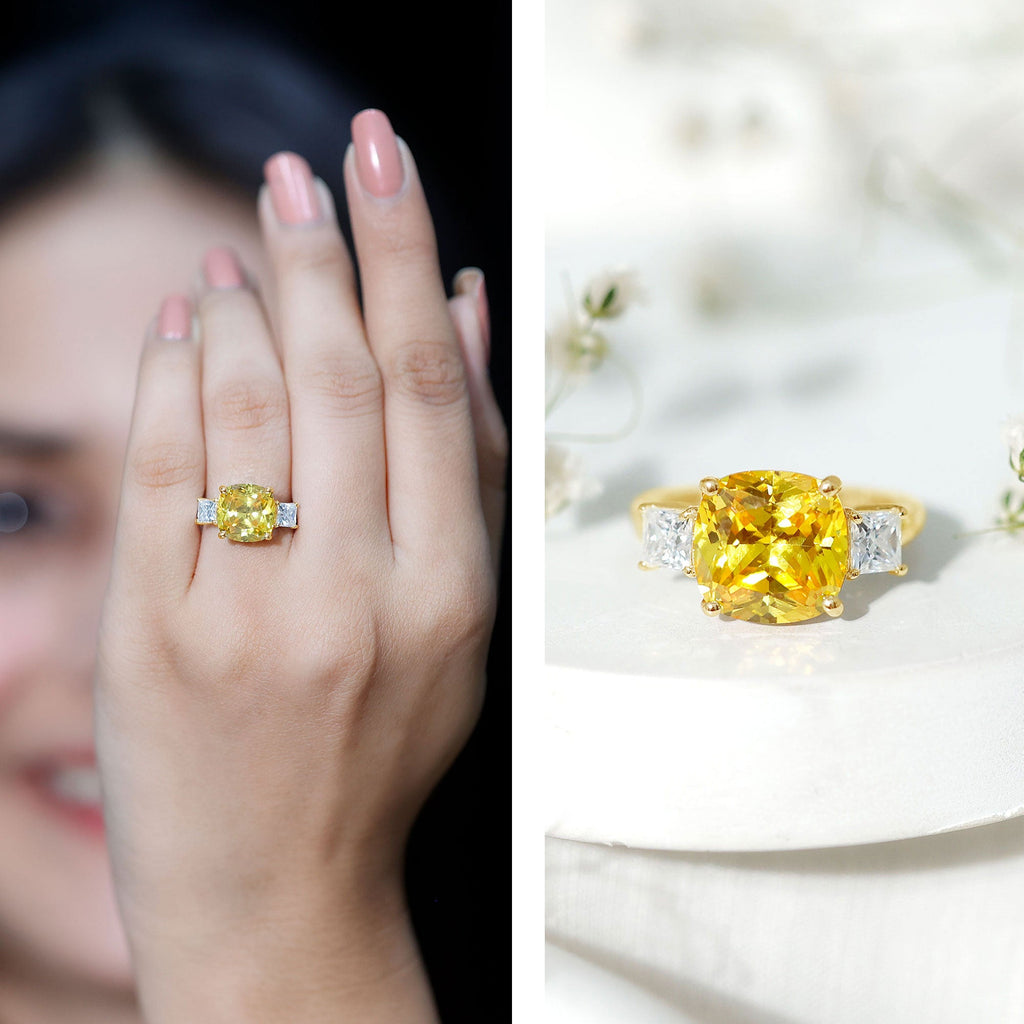 Lab Created Yellow Sapphire 3 Stone Statement Engagement Ring