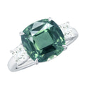 Cushion Cut Created Green Sapphire and Moissanite Engagement Ring