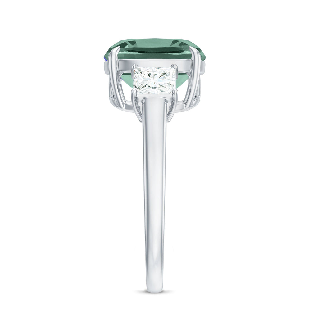 Cushion Cut Created Green Sapphire and Moissanite Engagement Ring