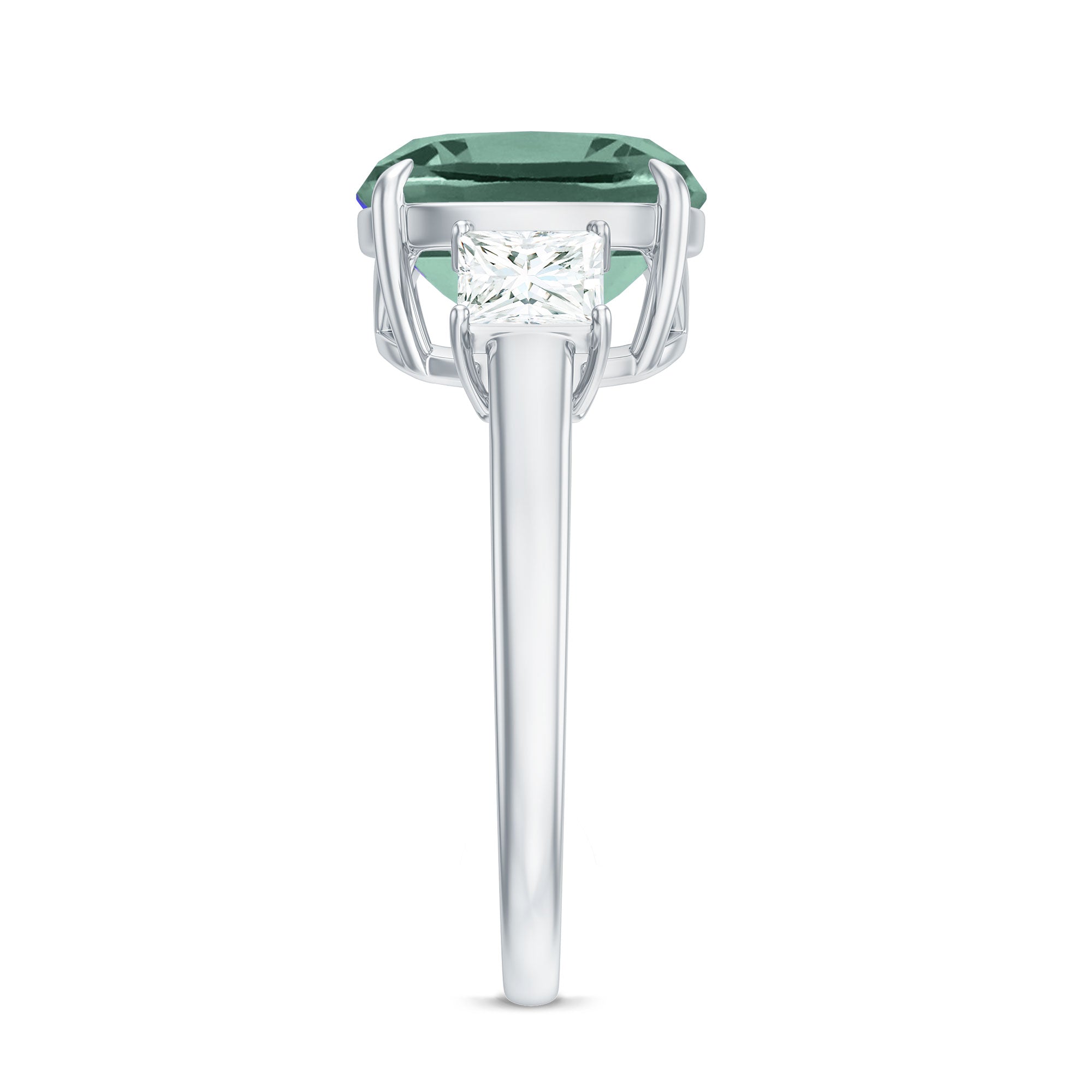 Cushion Cut Created Green Sapphire and Moissanite Engagement Ring