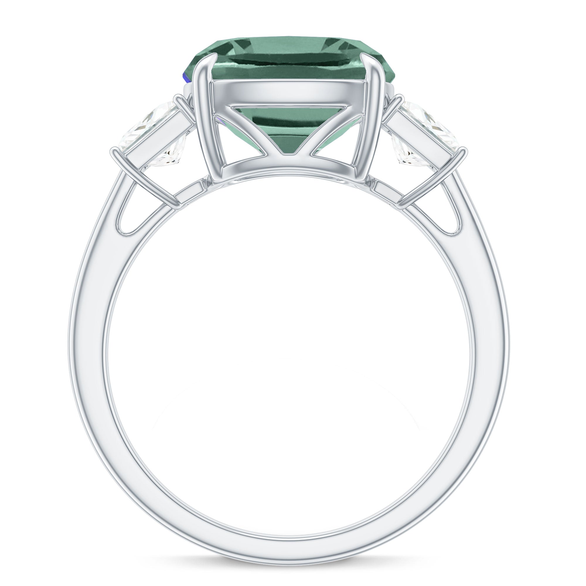 Cushion Cut Created Green Sapphire and Moissanite Engagement Ring