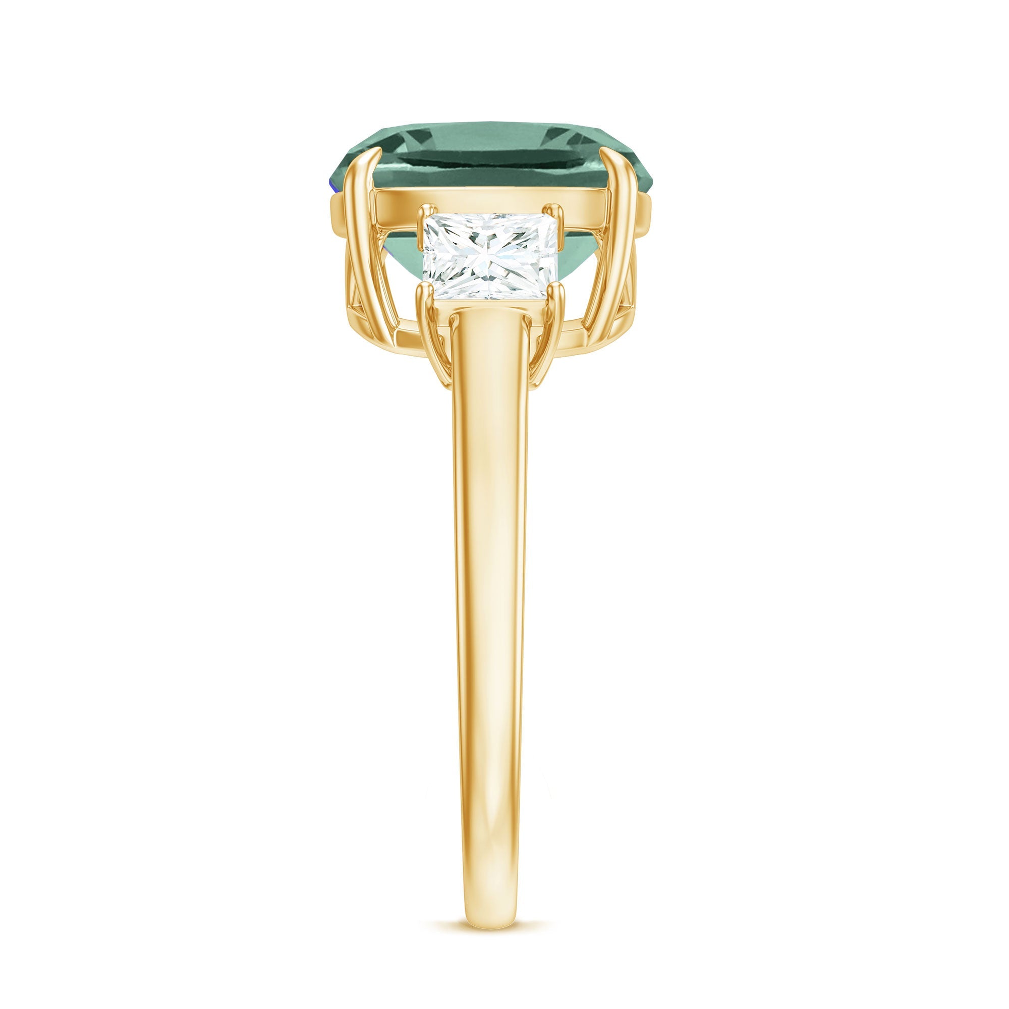 Cushion Cut Created Green Sapphire and Moissanite Engagement Ring