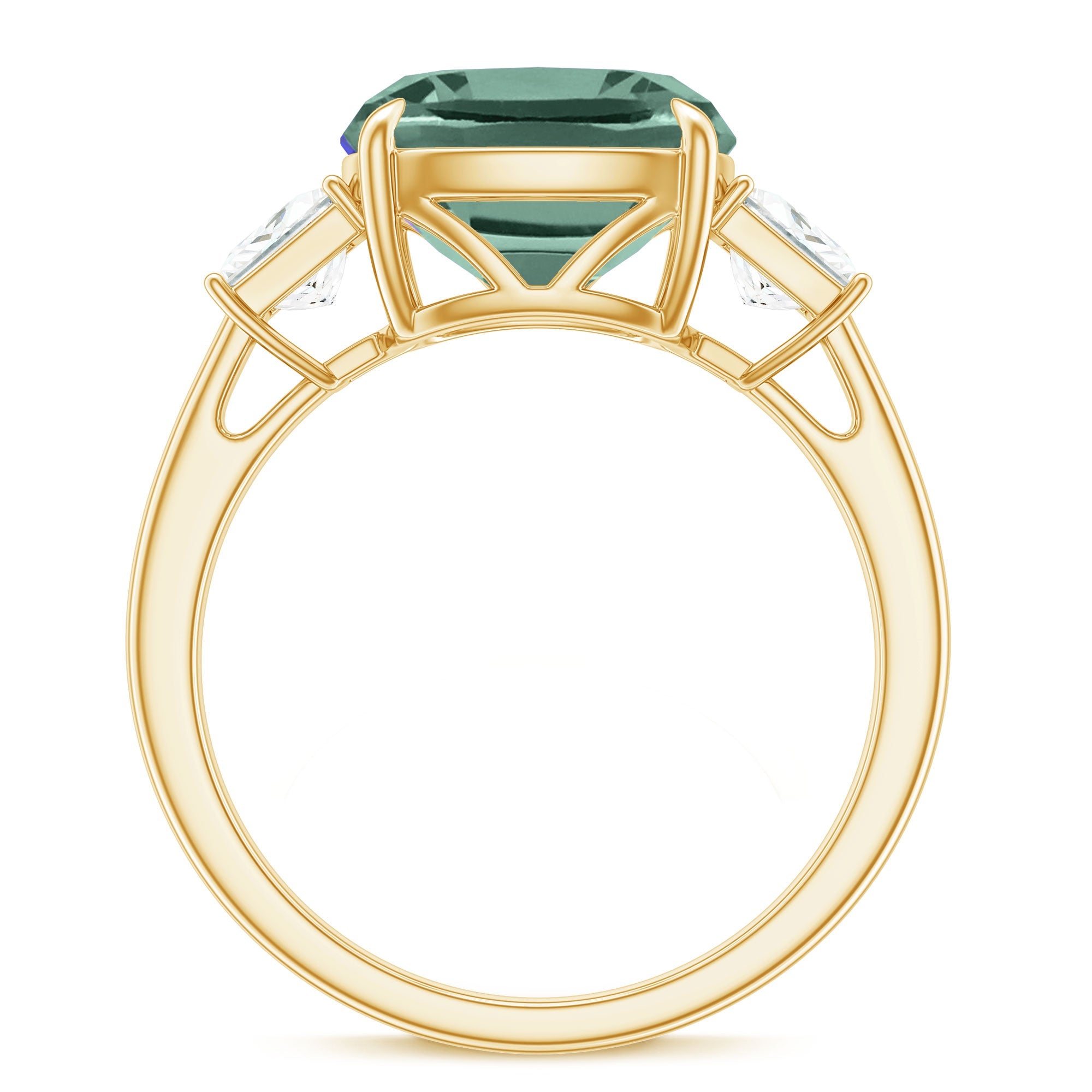 Cushion Cut Created Green Sapphire and Moissanite Engagement Ring