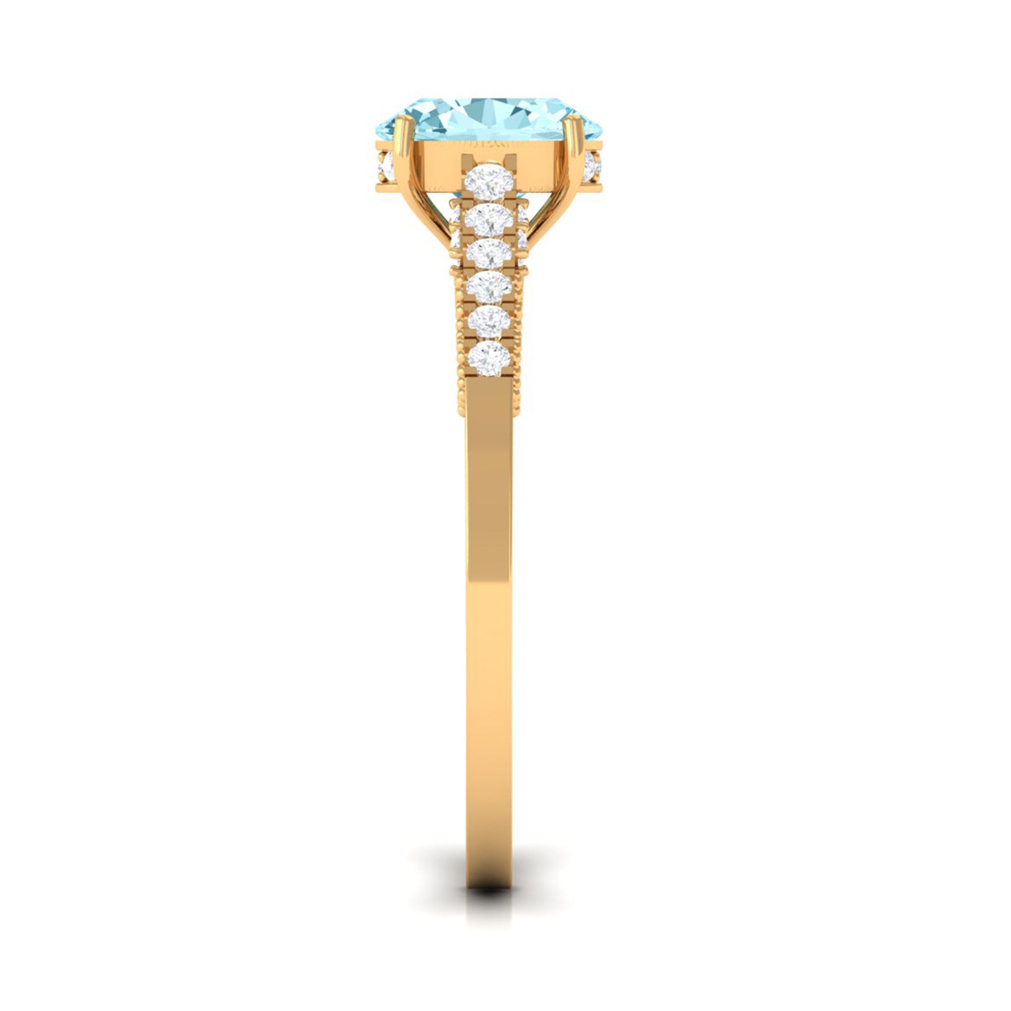 1 CT Oval Aquamarine Solitaire Engagement Ring with Diamond Side Stones