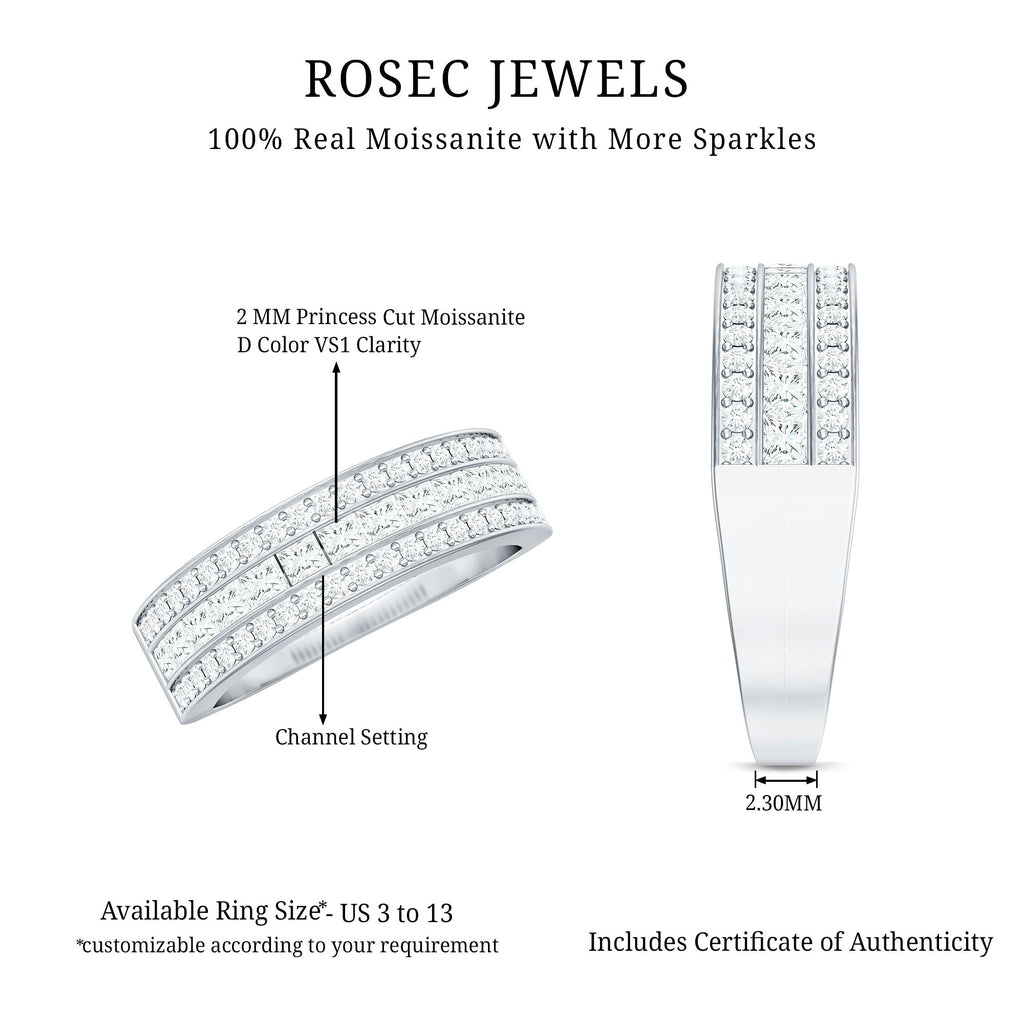 Moissanite 3 Row Eternity Band Ring for Women