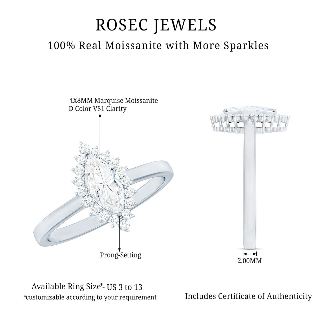 Certified Brilliant Cut Moissanite Marquise Engagement Ring