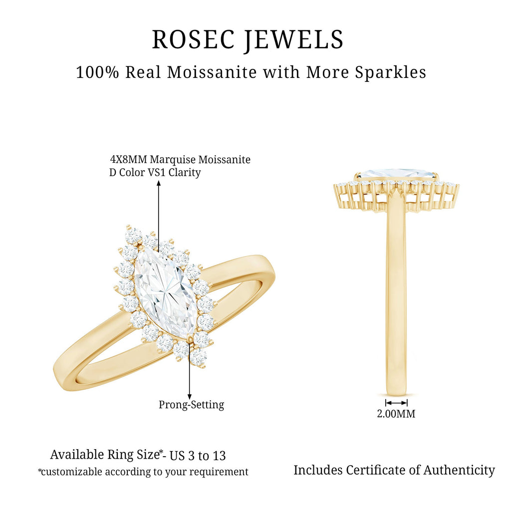 Certified Brilliant Cut Moissanite Marquise Engagement Ring