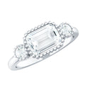 Emerald Cut Moissanite 3 Stone Engagement Ring in East West Style