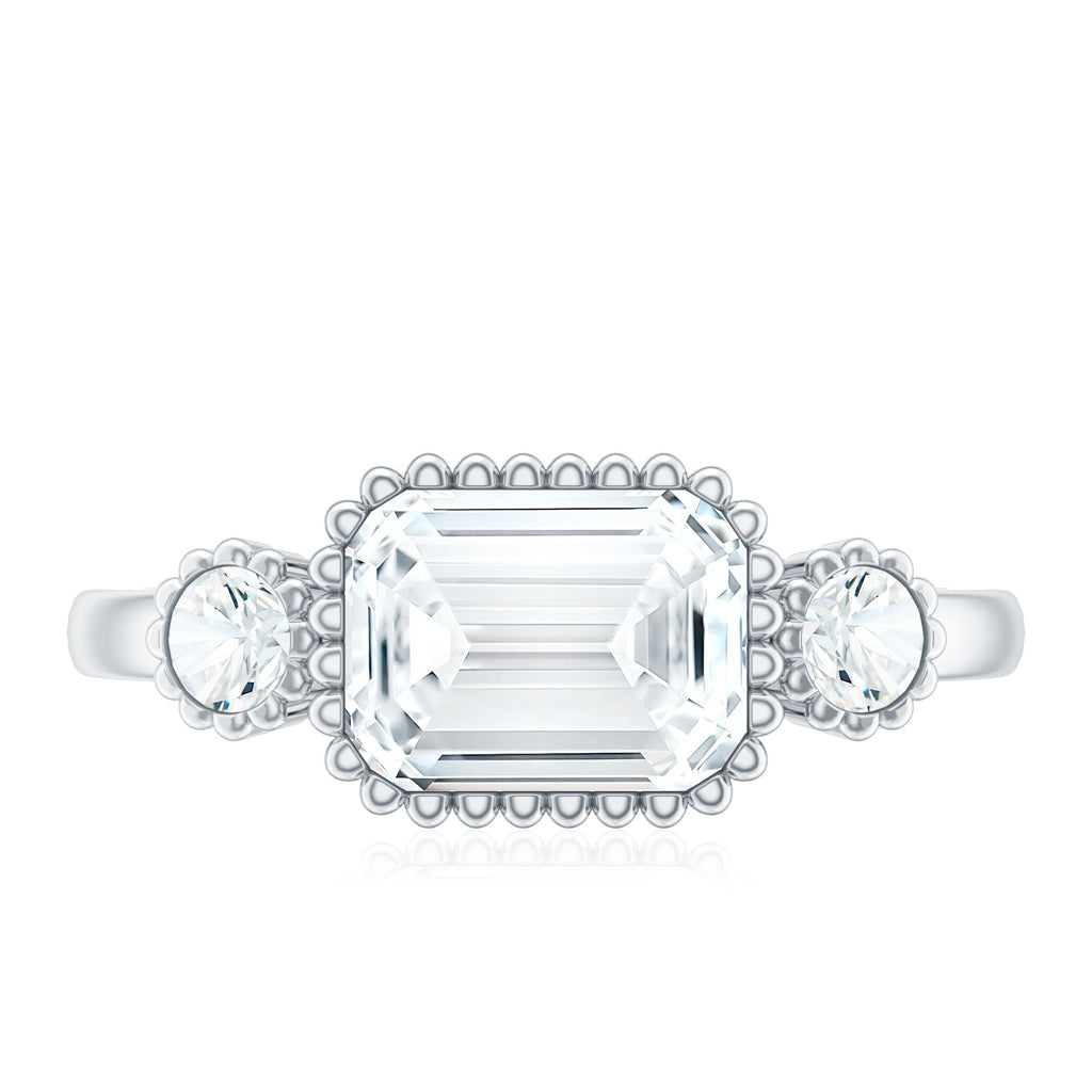 Emerald Cut Moissanite 3 Stone Engagement Ring in East West Style