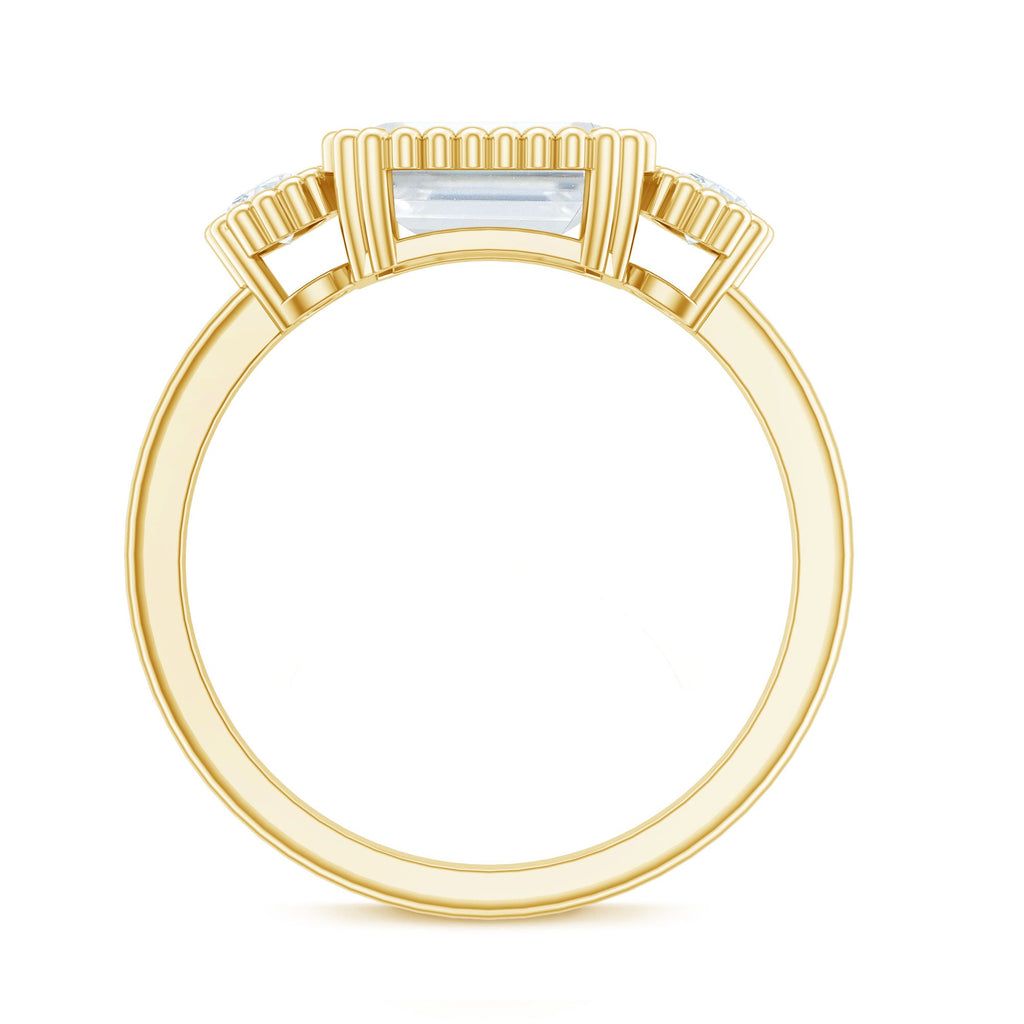 Emerald Cut Moissanite 3 Stone Engagement Ring in East West Style