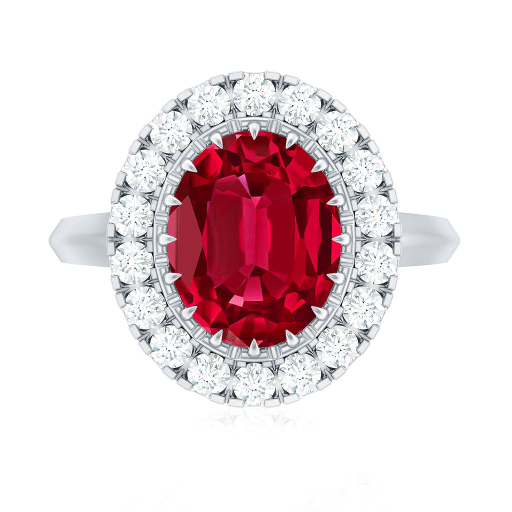 Vintage Inspired Oval Lab Created Ruby Halo Engagement Ring