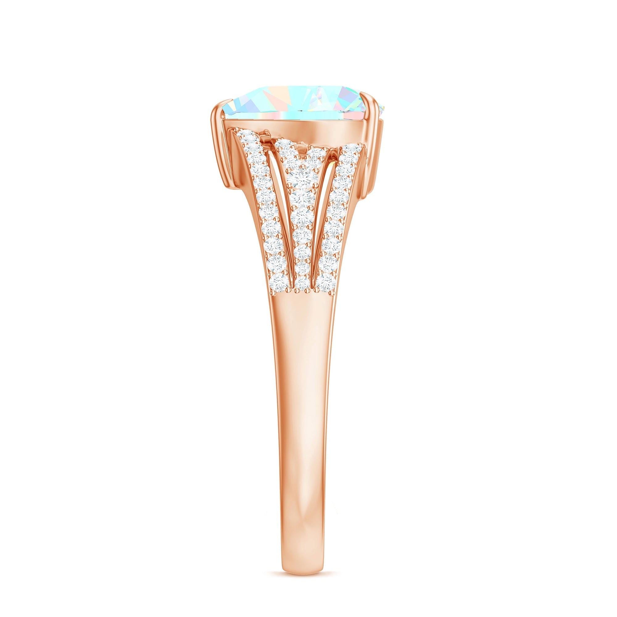 Designer Ethiopian Opal Heart Engagement Ring with Diamond Split Shank