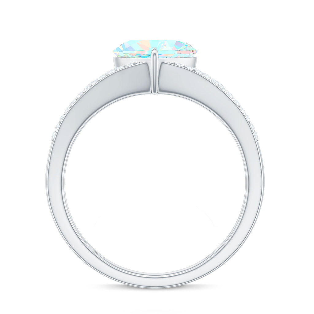 Designer Ethiopian Opal Heart Engagement Ring with Diamond Split Shank