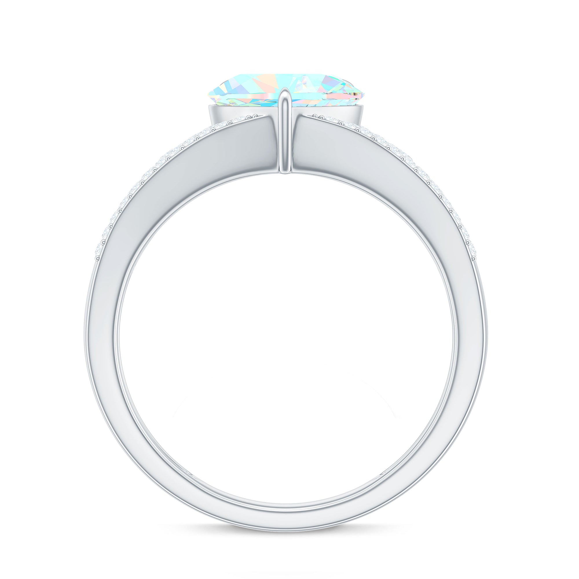 Designer Ethiopian Opal Heart Engagement Ring with Diamond Split Shank
