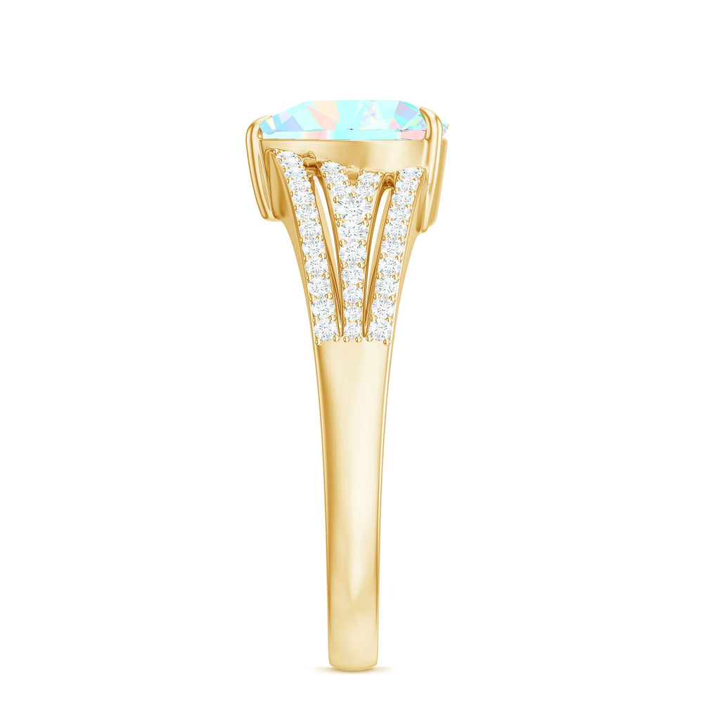Designer Ethiopian Opal Heart Engagement Ring with Diamond Split Shank