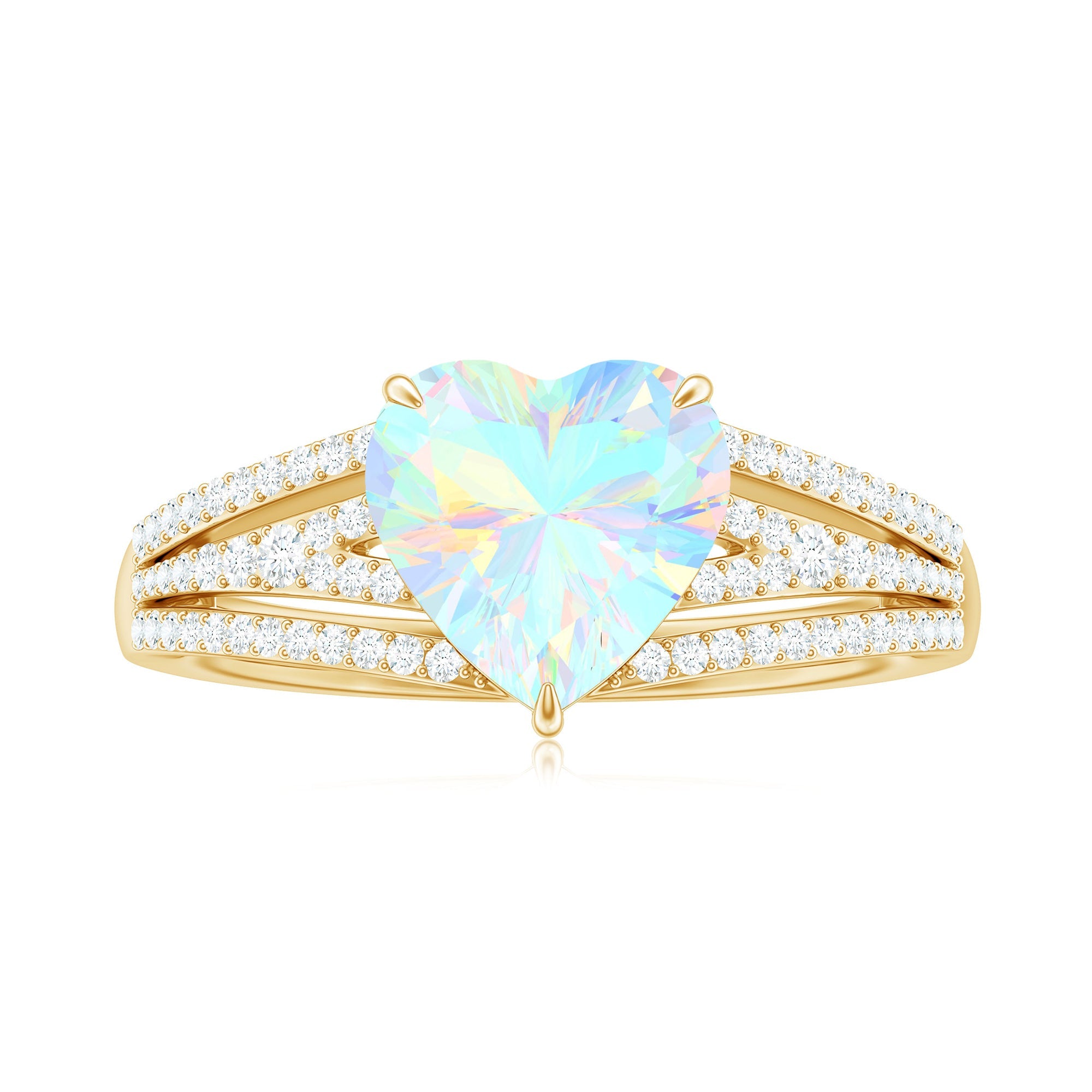 Designer Ethiopian Opal Heart Engagement Ring with Diamond Split Shank